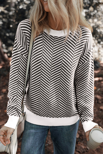 Herringbone Stripe Crewneck Sweater