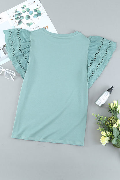 Eyelet Ruffle Short Sleeve T-Shirt