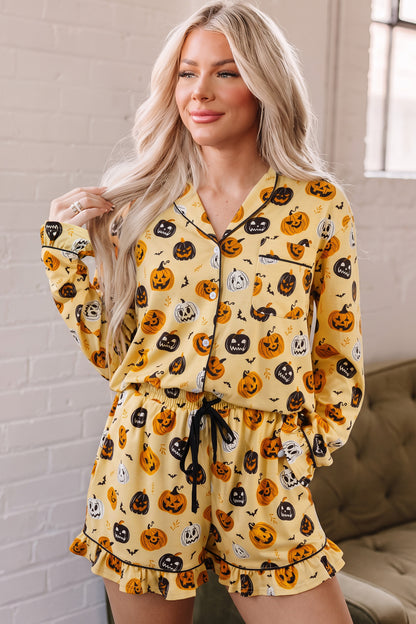 Halloween Jack-O-Lantern Ruffle Top & Shorts Lounge Set