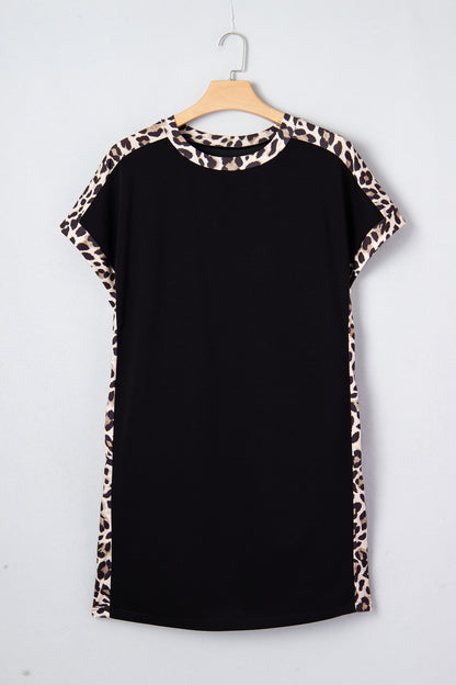 Plus Size Leopard Patchwork Shift T-Shirt Dress