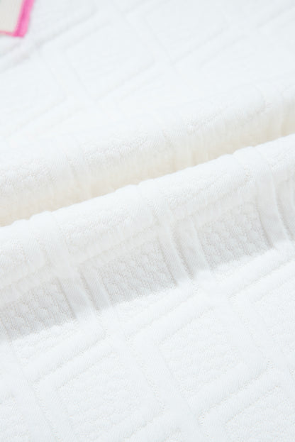 Contrast Stripe Textured Short Sleeve Blouse