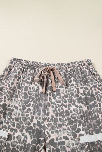 Plus Size Leopard Patch Pocket Drawstring Pants
