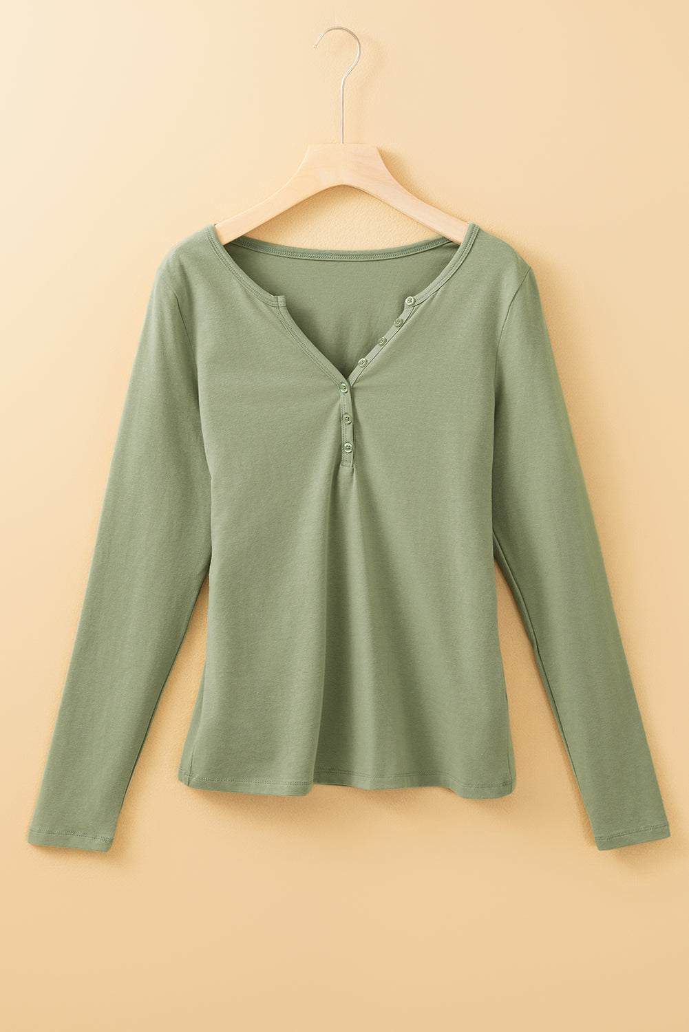 Buttoned V-Neck Long Sleeve Top