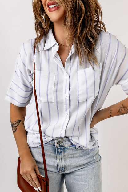 Stripe Short Sleeve Pocketed Shirt