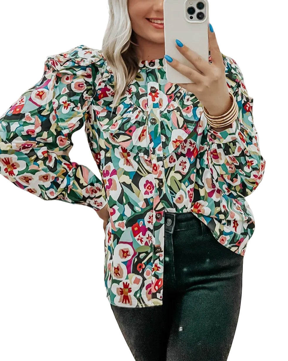 Floral Ruffle Long Sleeve Shirt