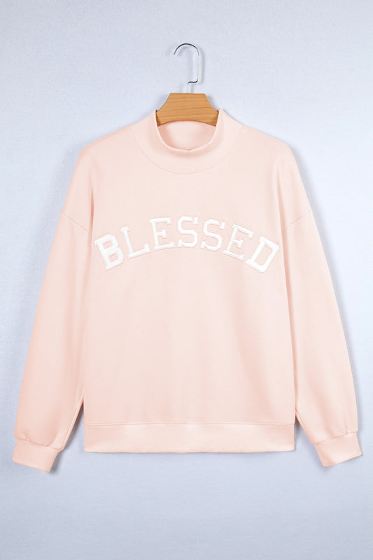 Blessed Embroidered Mock Neck Oversize Sweatshirt