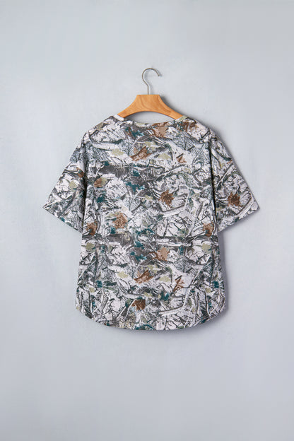 Woodland Camo Henley Tunic T-Shirt