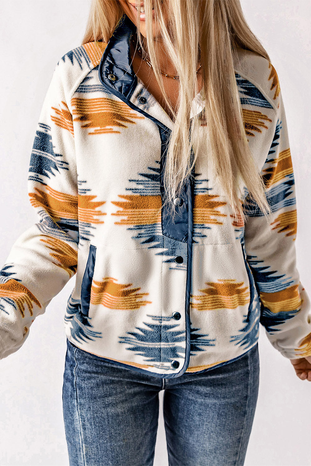 Aztec Fleece Snap Buttoned Jacket