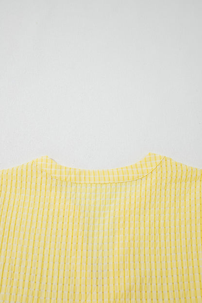 Gingham Textured Bow Tie Tiered Midi Dress