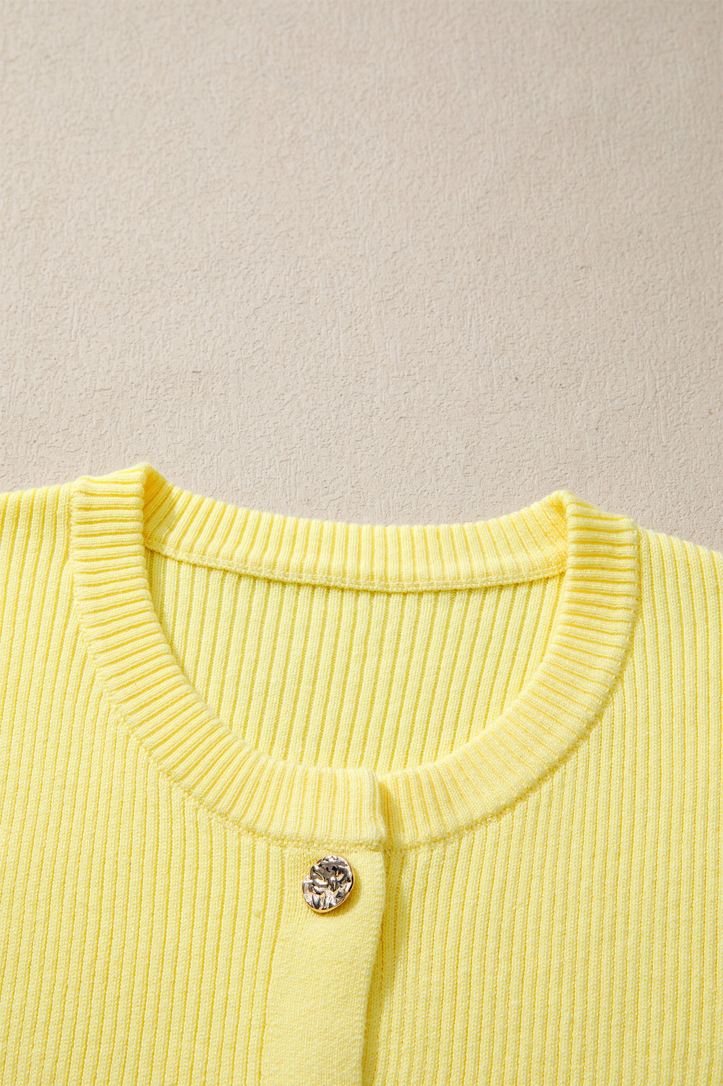 Solid Ribbed Frilled Short Sleeve Sweater Cardigan