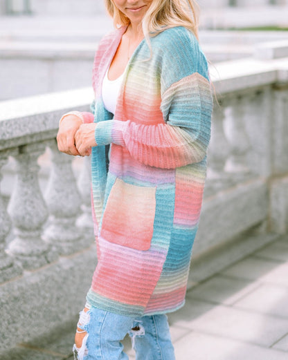 Gradient Ribbed Open Front Cardigan