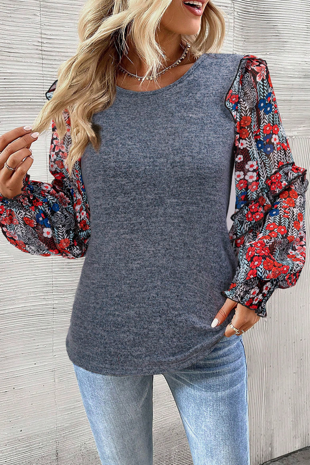 Floral Ruffle Long Sleeve Blouse