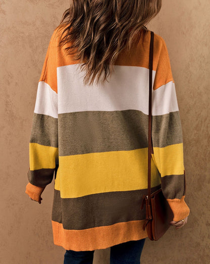 Colorblock Open Front Pocketed Cardigan