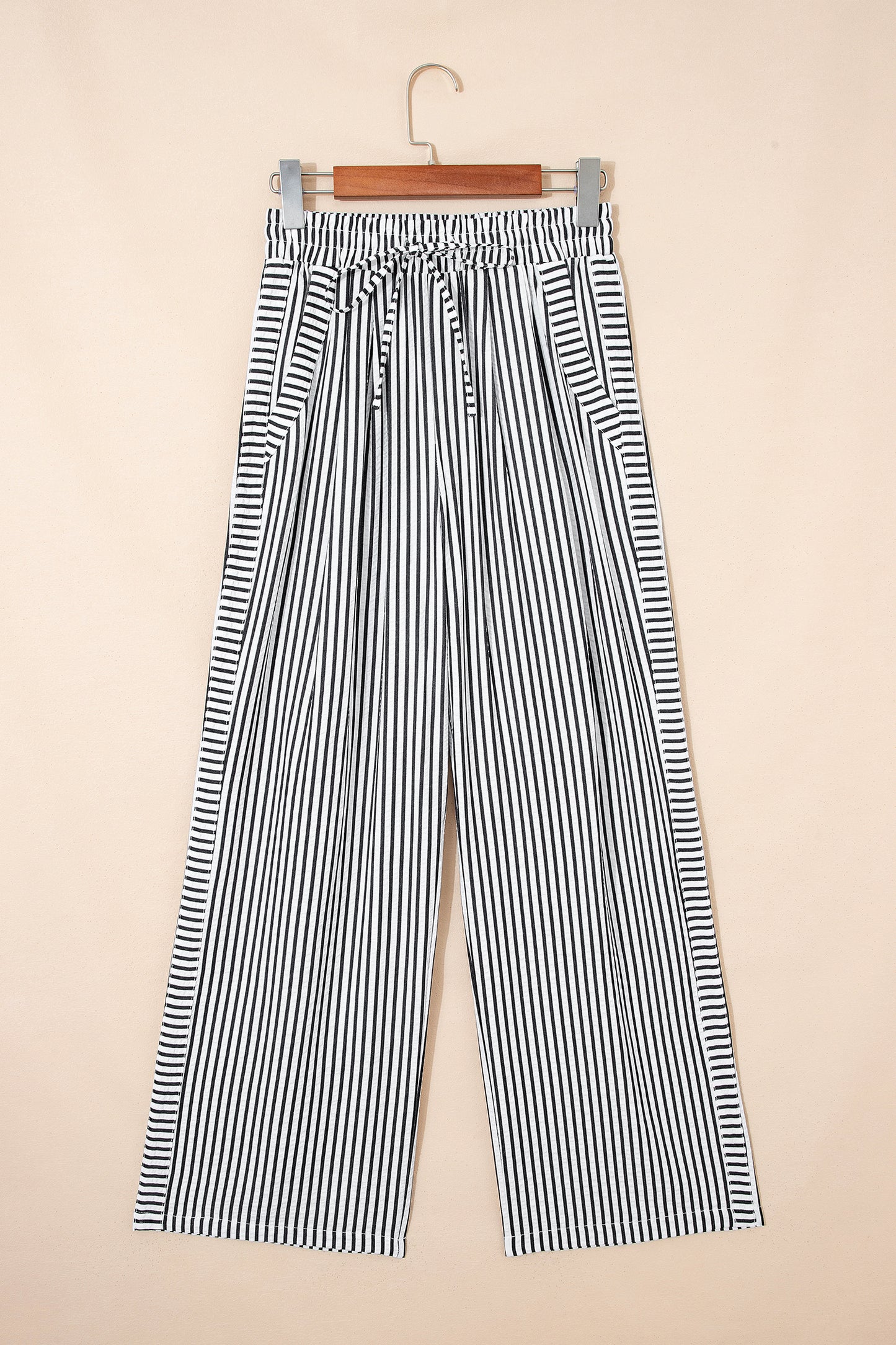 Stripe Wide Leg Elastic Drawstring Pants