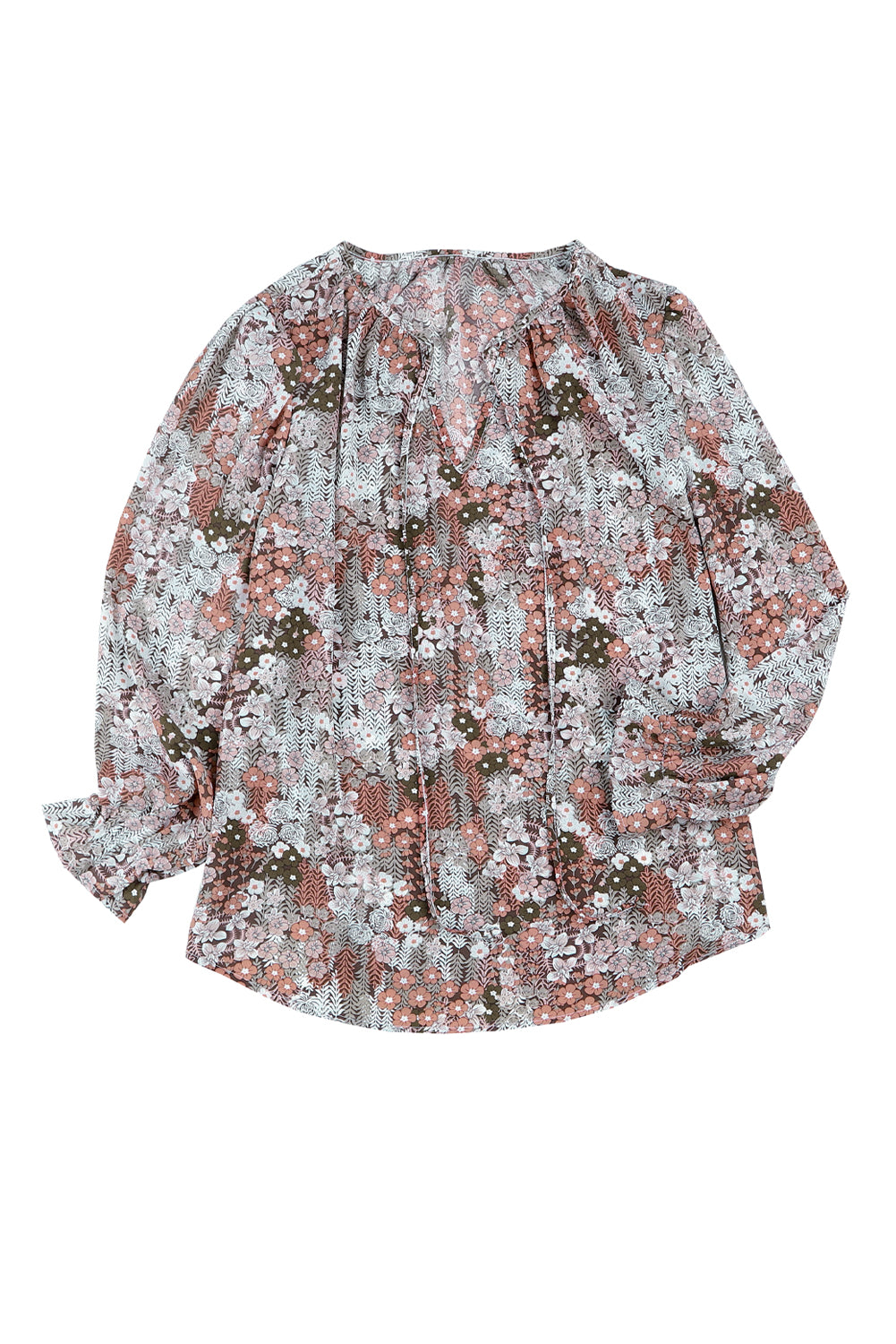 Floral Long Sleeve Drawstring Blouse