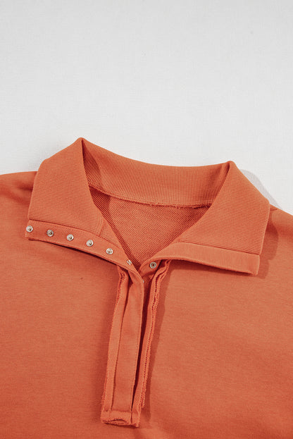 Solid Collared Drop Shoulder Side Slit Sweatshirt