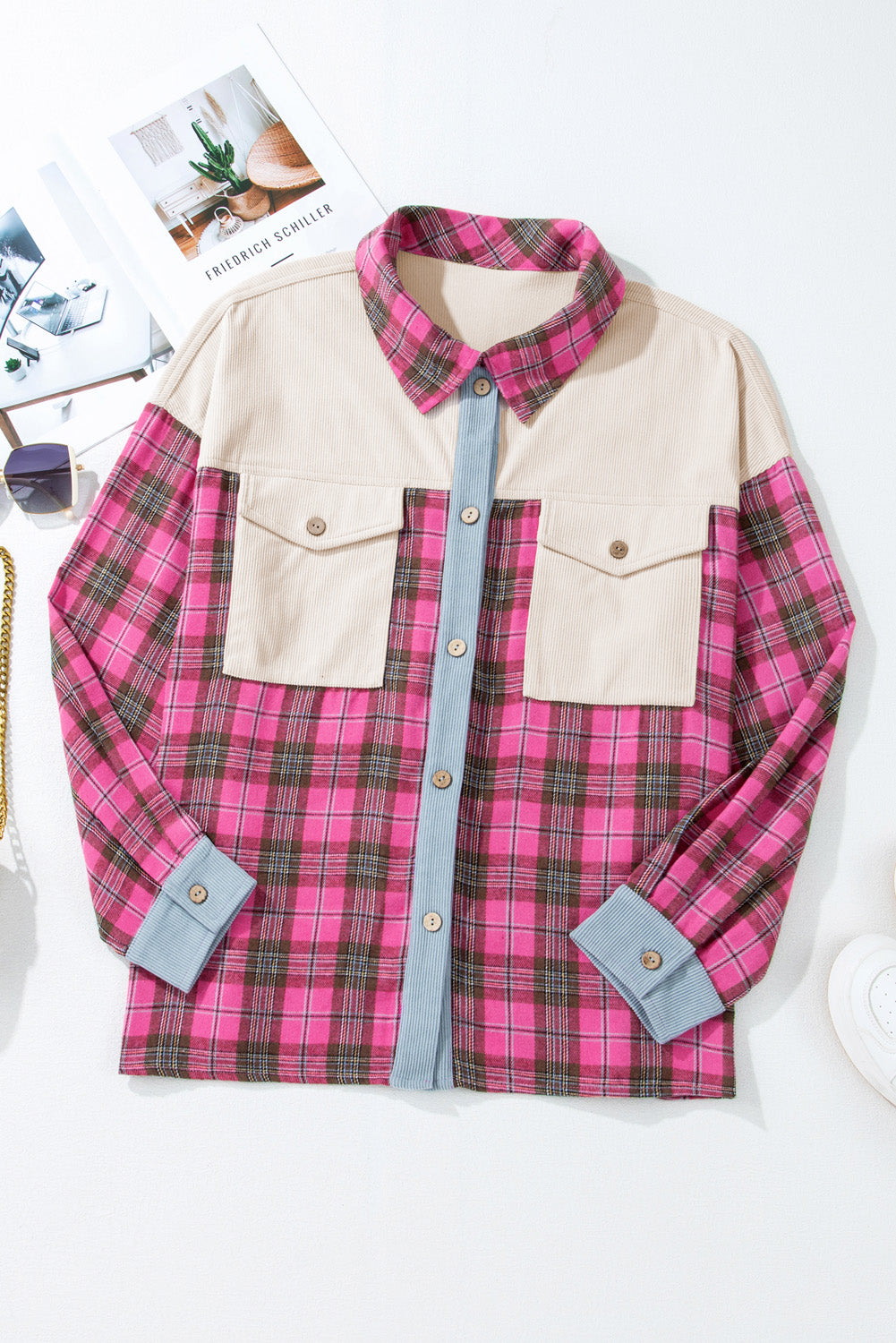 Plus Size Plaid Knit Patchwork Shirt