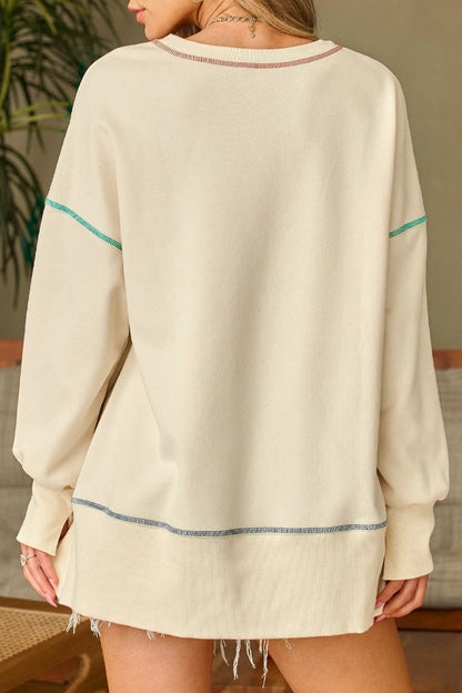 Contrast Stitching Split Hem Sweatshirt