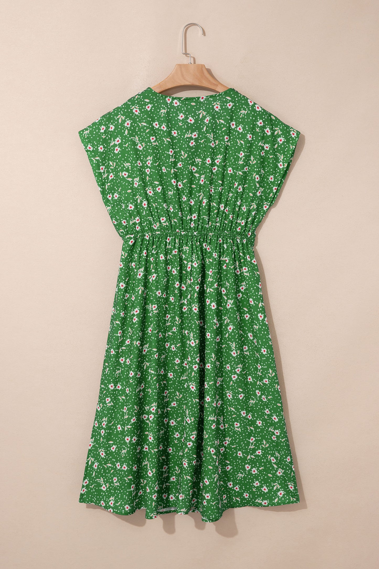 Floral Embroidered Trim V-Neck Drawstring Waist Dress