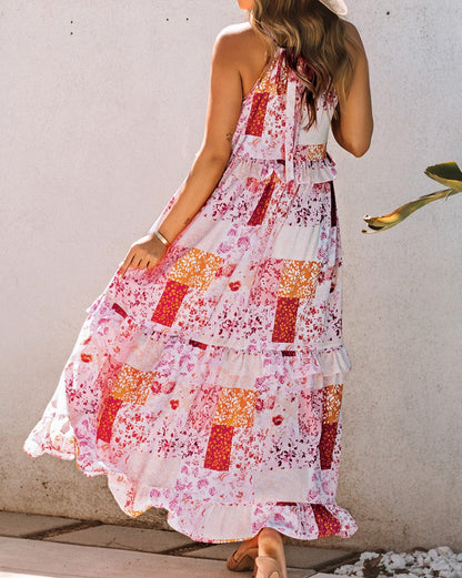 Geometric Floral Sleeveless Maxi Dress