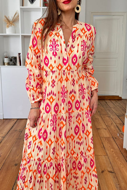 Western Abstract Long Sleeve Maxi Dress