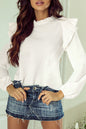 Ruffle Shirred Bubble Sleeve Blouse