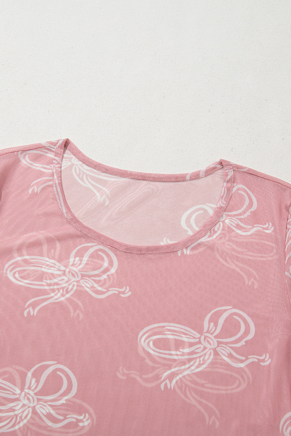 Bow Tie Mesh Long Sleeve Top