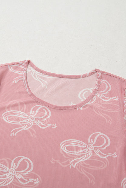 Bow Tie Mesh Long Sleeve Top