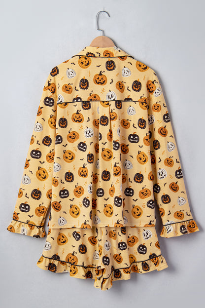 Halloween Jack-O-Lantern Ruffle Top & Shorts Lounge Set