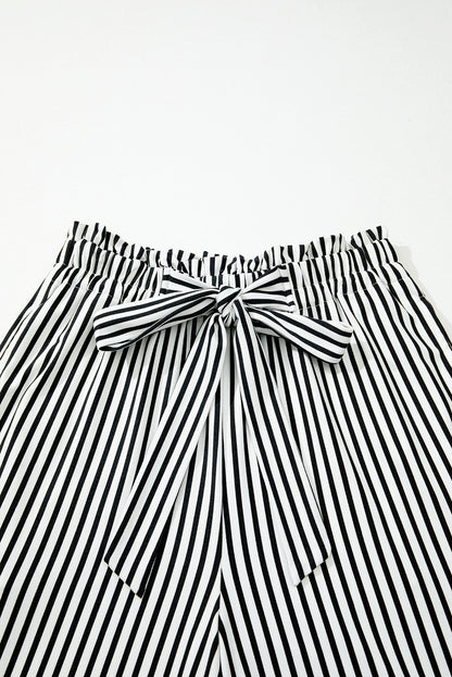 Stripe Tied High Waist Straight Leg Pants