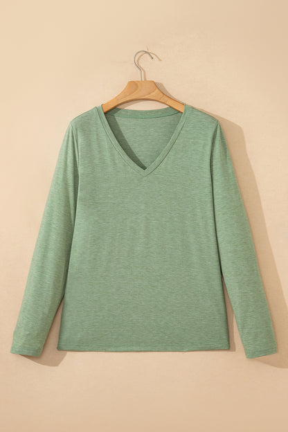 Solid V-Neck Long Sleeve Knit Top