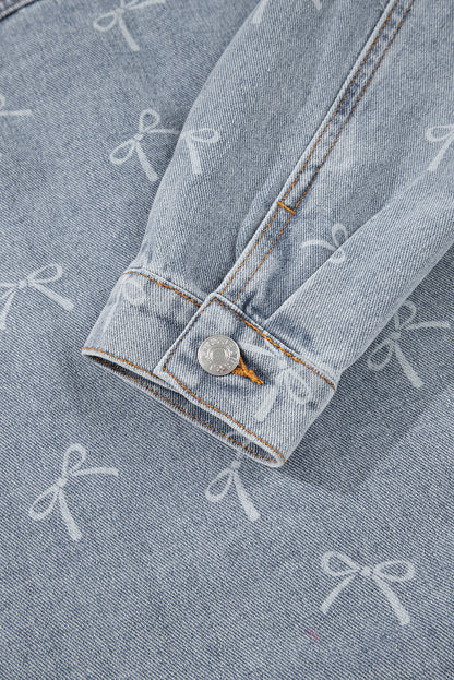 Denim Bow Light Wash Raw Hem Jacket