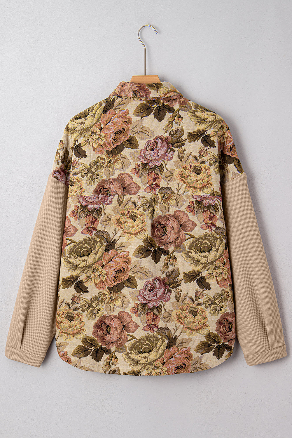 Floral Waffle Knit Patchwork Chest Pocket Buttoned Jacket