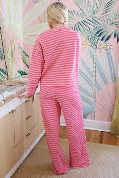 Stripe Drop Shoulder Top & Buttoned Pants Set