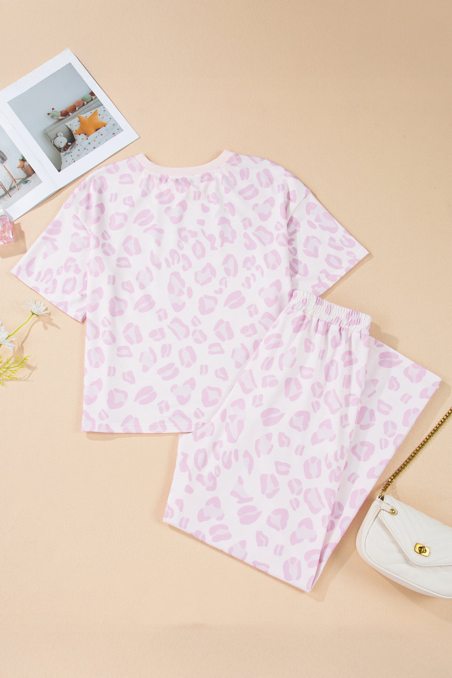 Leopard Short Sleeve Top and Pants Set
