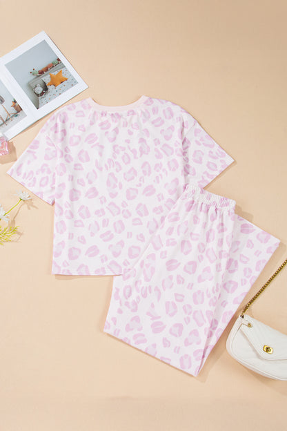 Leopard Short Sleeve Top and Pants Set