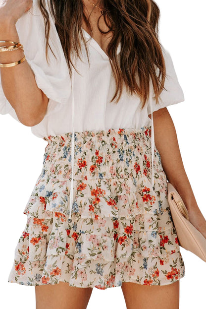 Floral Smocked Ruffle Tiered Skirt