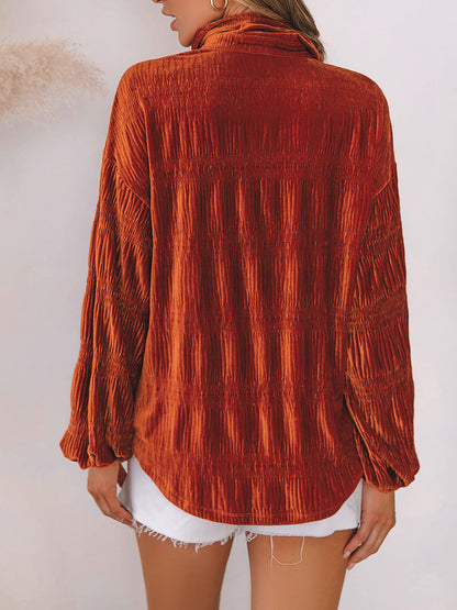 Crinkle Velvet Lantern Sleeve Shirt