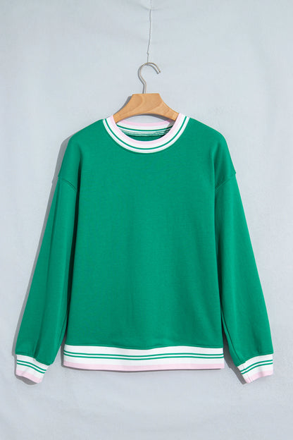 Stripe Contrast Trim Drop Shoulder Sweatshirt