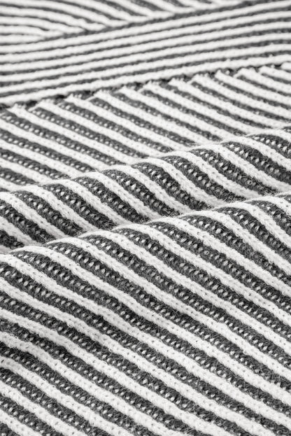 Stripe Ribbed Knit Boat Neck Sweater