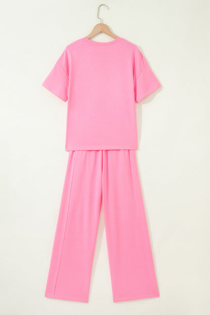 Solid Color Oversize Tee & Wide Leg Pants Set