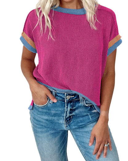 Corded Textured Contrast Trim T-Shirt