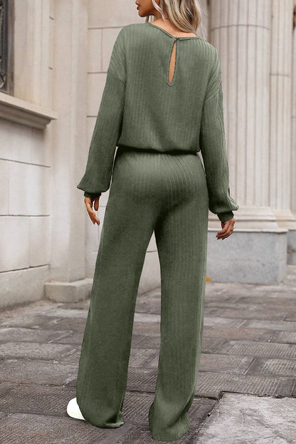 Ribbed Knit Keyhole Back Jumpsuit