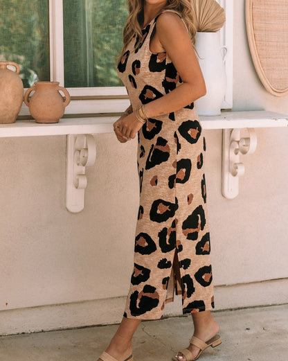 Leopard Split Hem Midi Dress