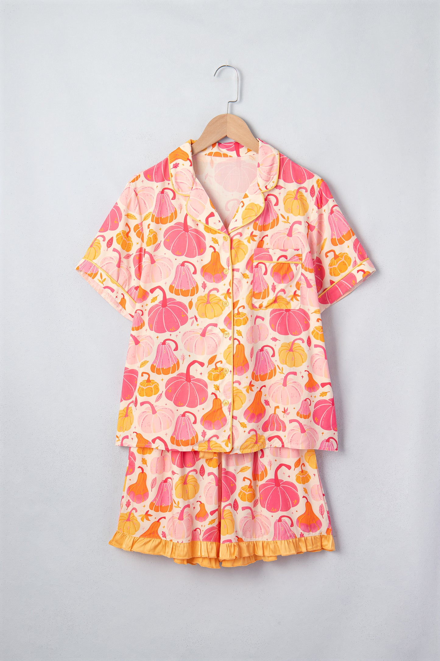 Halloween Pumpkin Top & Ruffle Shorts Lounge Set