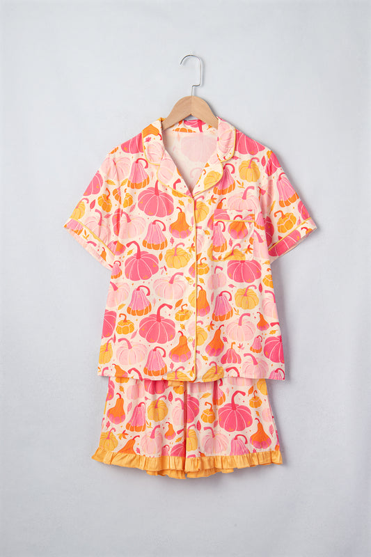 Halloween Pumpkin Top & Ruffle Shorts Lounge Set