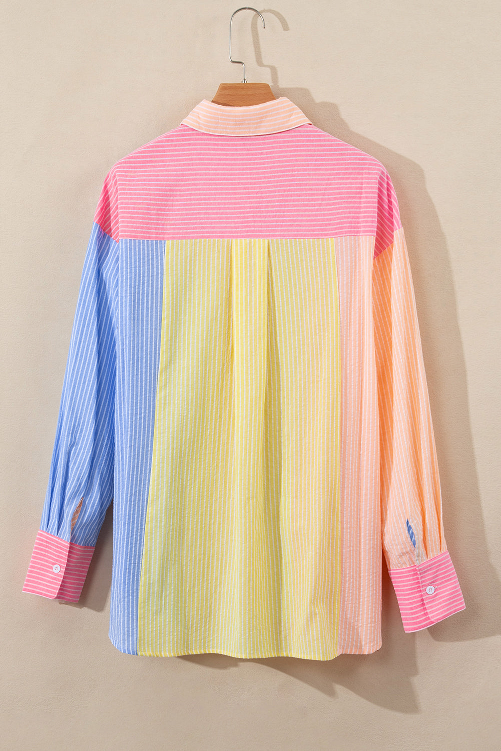 Stripe Colorblock Oversized Buttoned Shirt