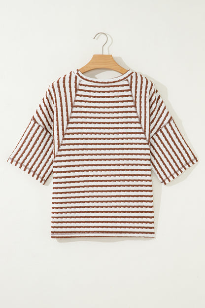 Stripe Textured Knit 3/4 Sleeve Top