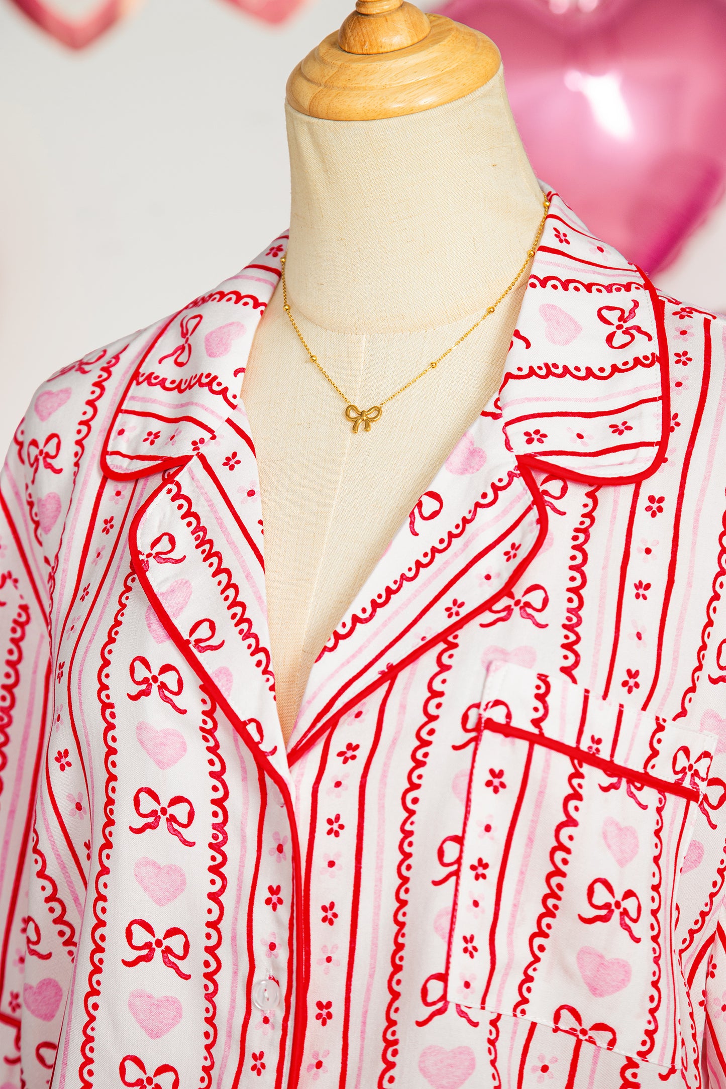 Bow Heart Top and Shorts Pajama Set