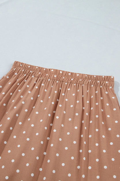 Polka Dot Lace Hem Midi Skirt